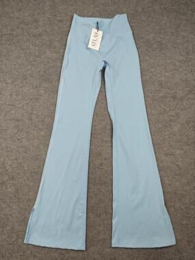 Atlas Leggings Womens Medium Blue Ankle Bloom Flared Elastic Waist Yoga